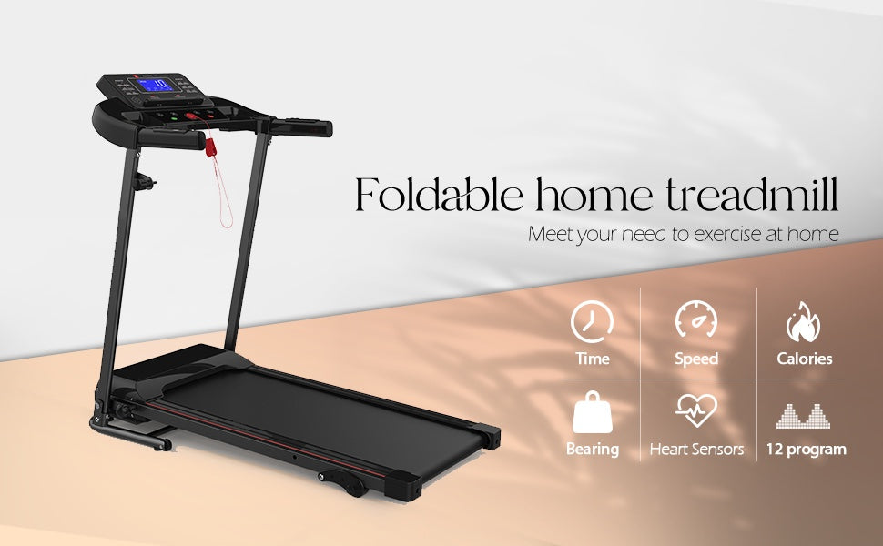 With Tilt Electric Treadmill, Foldable Treadmill Exercise Walking Machine, Suitable For Apartment Home Office Jogging Compact Folding Treadmill, Walking Pad, Easy Assembly, 12 Preset Programs, 2 Wheel