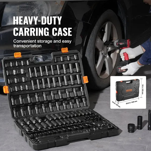 VEVOR Impact Sockets Set 130PCS 6-Point  Drive Bit Ratchet Tool Kit