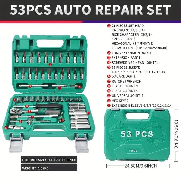 53pcs Set Car Repair Kit Tools, Car Repair Machine Repair Quick Ratchet Wrench, And Car Repair Tools