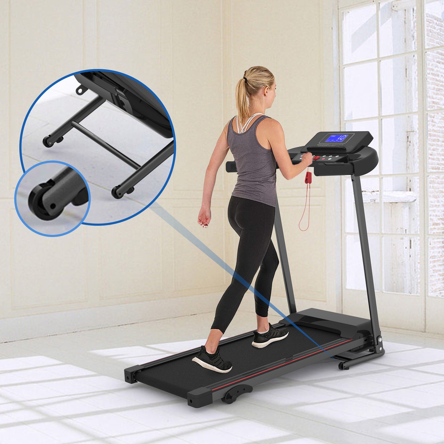 With Tilt Electric Treadmill, Foldable Treadmill Exercise Walking Machine, Suitable For Apartment Home Office Jogging Compact Folding Treadmill, Walking Pad, Easy Assembly, 12 Preset Programs, 2 Wheel