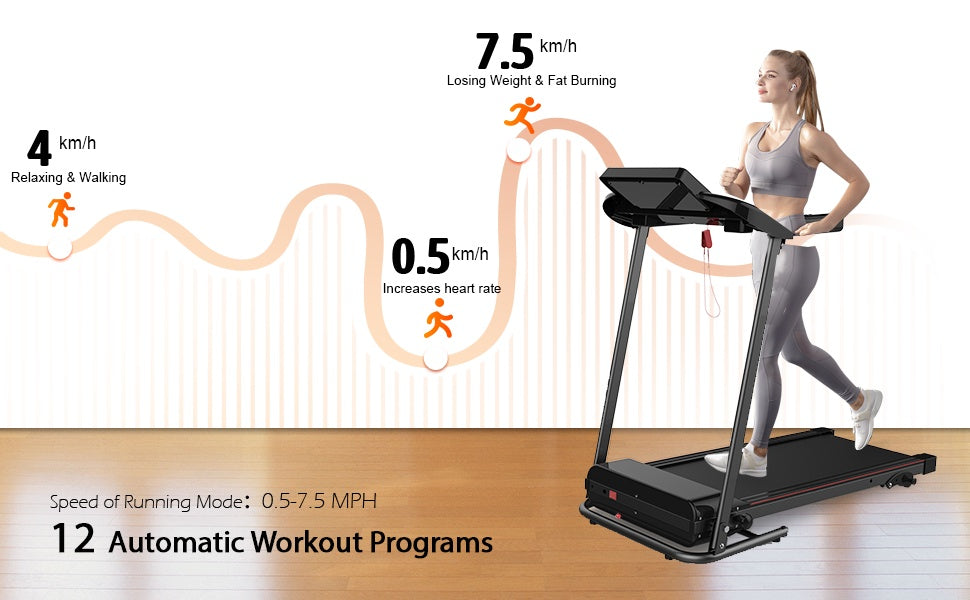 With Tilt Electric Treadmill, Foldable Treadmill Exercise Walking Machine, Suitable For Apartment Home Office Jogging Compact Folding Treadmill, Walking Pad, Easy Assembly, 12 Preset Programs, 2 Wheel