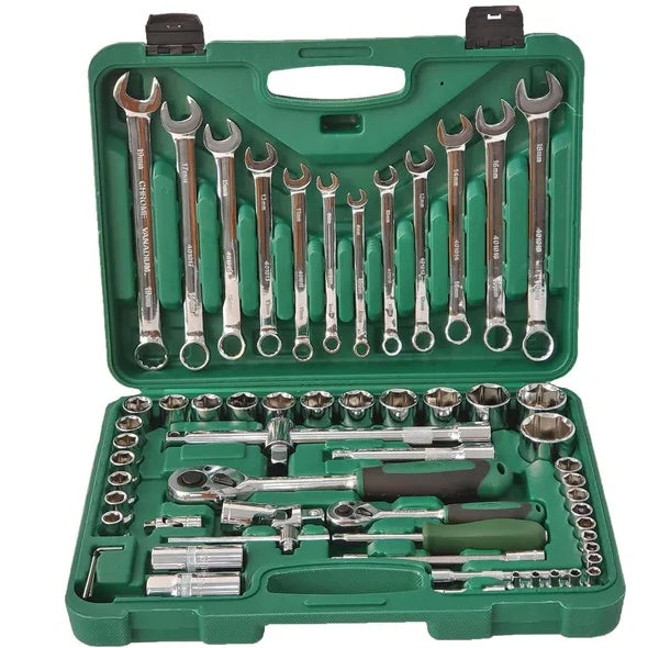 61-Piece Mechanics Tool Set, Socket Tool Set - Including Ratchet Set Metric Drive Socket Wrenches Set, For Auto Repair Machine Repair